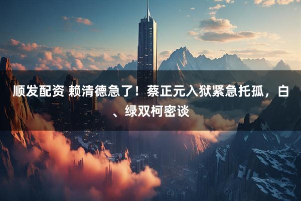 顺发配资 赖清德急了！蔡正元入狱紧急托孤，白、绿双柯密谈